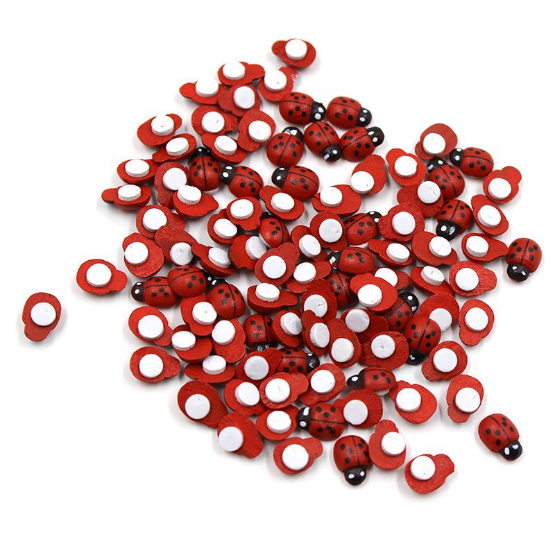 Art Craft Ladybug - 100Pcs Mini Wooden Ladybird Ladybug Self-adhesive