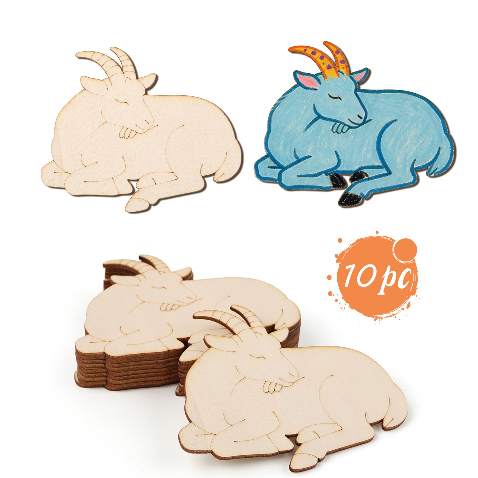 Art & Craft Valley - 10pcs/set Unfinished Wood Sheep Animal Ornaments